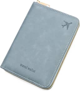 Carteira de viagem com suporte de passaporte – Carteira com bloqueio de RFID, capa de cartão de viagem com zíper completo com proteção RFID, organizador de vários compartimentos para cartões