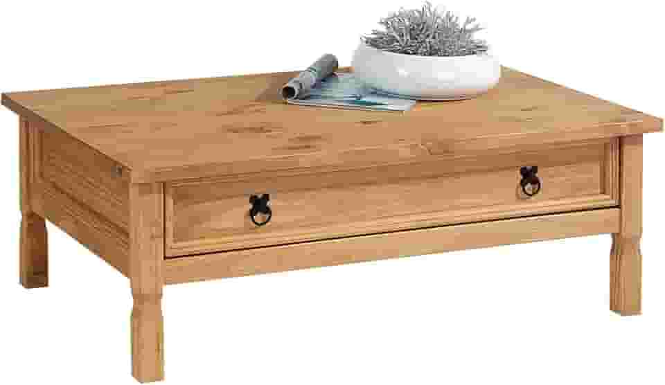 IDIMEX Mesa De Centro Madeira Maciça Retangular 1 Gavetas Rústico
