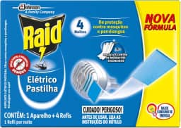Raid Repelente Elétrico Pastilha Aparelho e Refil com 4 unidades