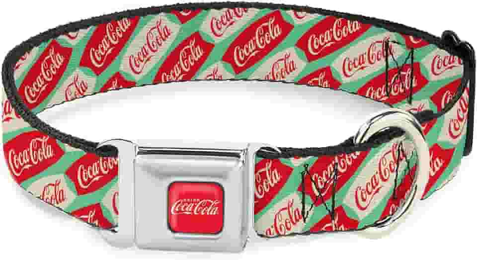 Coleira para animais de estimação The Coca-Cola Company, coleira de cachorro, fivela de cinto de segurança de metal, logotipo da marca Coca Cola Script Verde Vermelho Branco, 40 a 58 cm de largura