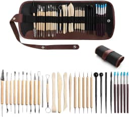 Kit de Ferramentas de Esculpir 30 Peças para Cerâmica Fria, Argila e Artesanato, Estecas ceramica fria - Ferramentas Profissionais Dupla Face, para Escultura e Criação de Peças Artísticas (Marrom)
