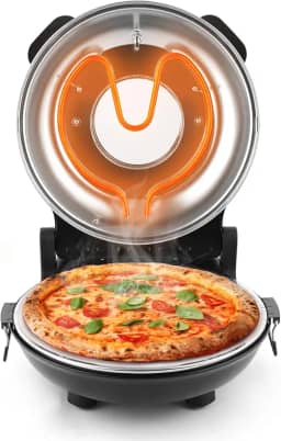 KLAIF Forno elétrico de pizza de bancada de 30 cm com pedra cerâmica, controles de temperatura ajustáveis duplos, inclui 4 ferramentas de pizza (preto)