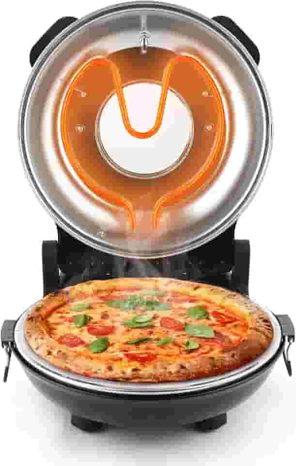KLAIF Forno elétrico de pizza de bancada de 30 cm com pedra cerâmica, controles de temperatura ajustáveis duplos, inclui 4 ferramentas de pizza (preto)