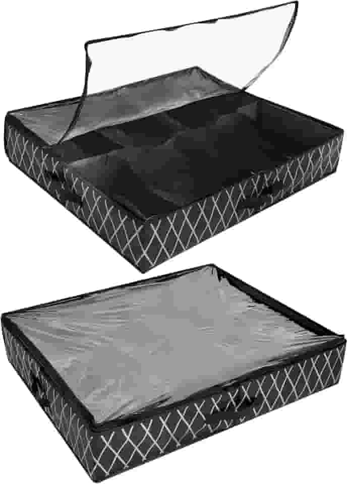 QENWKXZ Pacote com 2 organizadores de armazenamento de sapatos sob a cama para armário, caixa de sapatos embaixo da cama, compartimentos ajustáveis, roupa de cama de armazenamento sob a cama com alças