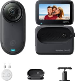 Câmera de vlogging Insta360 GO 3S preta portátil minúscula de 128 GB 4K, POV sem usar as mãos, monte em qualquer lugar, estabilização, bateria que dura 140 minutos, impermeável até 10 m, POV de pets