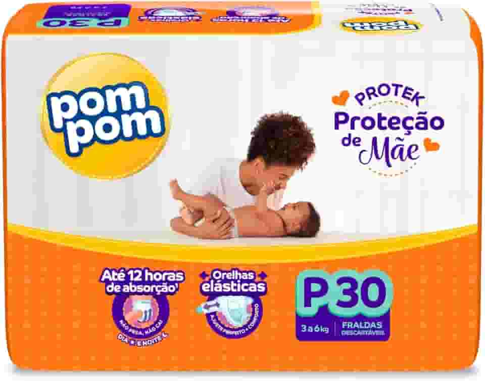 Fralda Pom Pom Protek Proteção de Mãe Jumbo P 30 Unidades