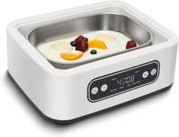 Máquina de iogurte de 1,7 litros com ajuste de temperatura (21°C-48°C/21.1 °C-47.8 °C) e tempo (1-99h), 110V-240V Auto-adaptável, pote interno de aço, livre de BPA, incremento Celsius, display LED de