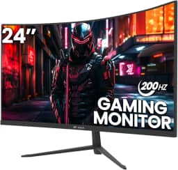 CRUA Monitor curvo para jogos de 24 polegadas 200hz/180hz, monitores de computador sem moldura FHD 1080P, suporta desfoque de baixo movimento AMD freesync, cuidados com os olhos, DisplayPort, HDMI,