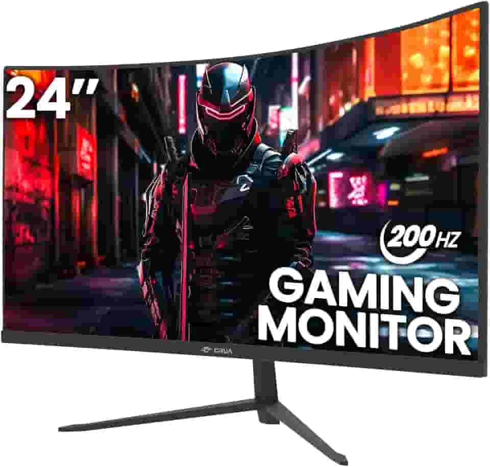 CRUA Monitor curvo para jogos de 24 polegadas 200hz/180hz, monitores de computador sem moldura FHD 1080P, suporta desfoque de baixo movimento AMD freesync, cuidados com os olhos, DisplayPort, HDMI,