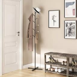 Cabideiro de Chão, Organizador de Roupas de Metal, Casacos, Bolsas, Cabide de Entrada, Adequado para Quartos, Salas de Estar e Entradas, Preto