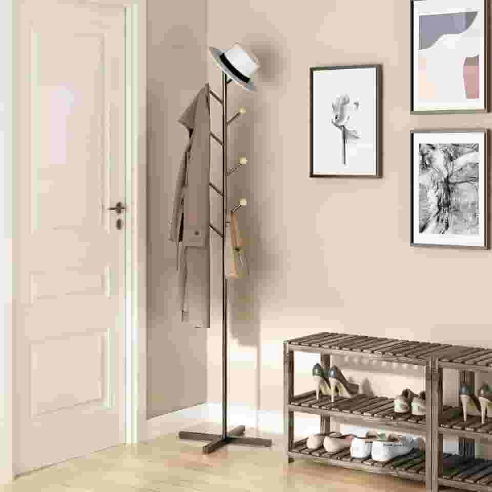 Cabideiro de Chão, Organizador de Roupas de Metal, Casacos, Bolsas, Cabide de Entrada, Adequado para Quartos, Salas de Estar e Entradas, Preto