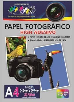 Off Paper 63, Papel Fotográfico, Inkjet, A4, High Adesivo 135 g, Multicor, Pacote de 20