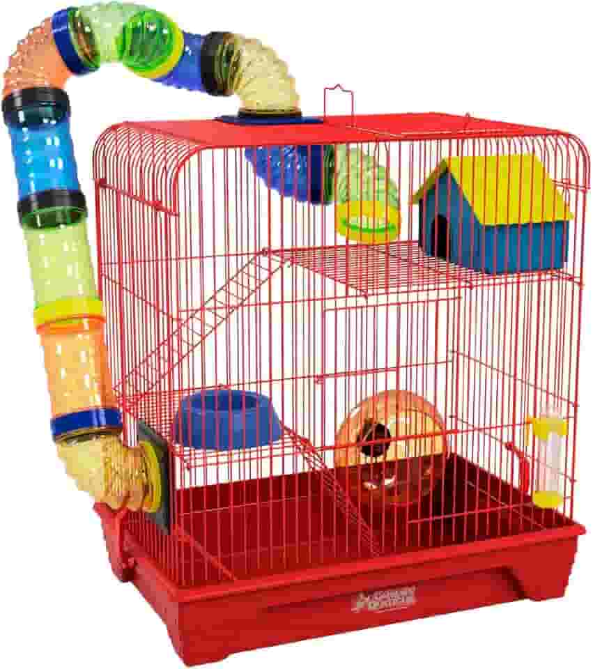 Gaiola Hamster 3 Andares Colorida com Casa Tubos e Rodinha (Vermelha)