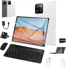 3 em 1 Tablet, com Capa/Teclado/Mouse, 10.1 Polegada, 1920×1200 Tela, 1920x1200 Tela Processador Octa-Core, 12GB RAM+512GB ROM, Câmera de 16MP + 32MP, Android 15, 8000mAh, Versão WiFi (branco)