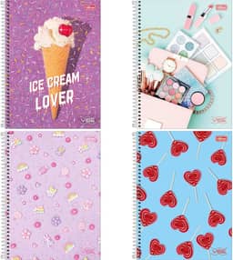 Kit com 4 Cadernos de 1 Matéria, Tilibra, Capa Dura, Vibe Feminino, 80 Folhas, Capas Sortidas