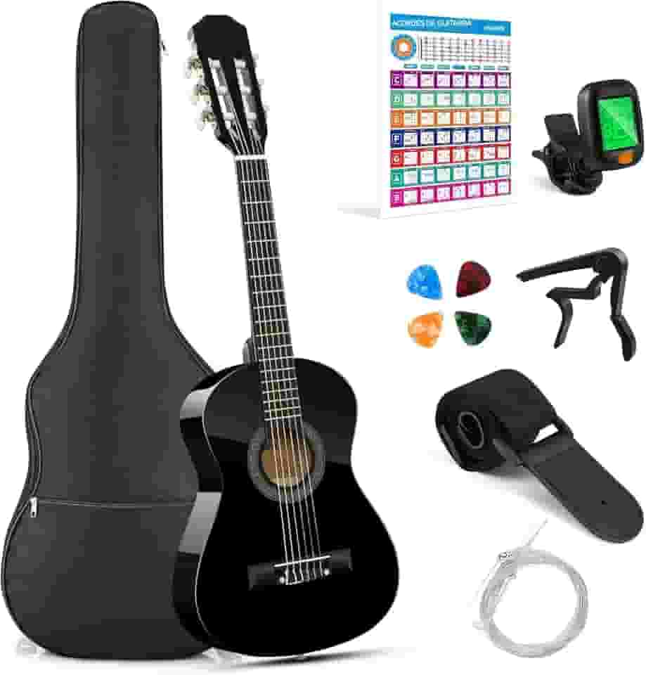 VEDO Violão Acústico para Iniciantes, Crianças e Adolescentes, 1/4 Tamanho Clássico com Cordas de Nylon, Inclui Poster de Acordes, Case, Afinador, Palhetas, Alça e Capotraste