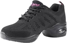 Tênis feminino de dança respirável com sola dividida e almofada de ar, jazz e caminhada, Preto, 37