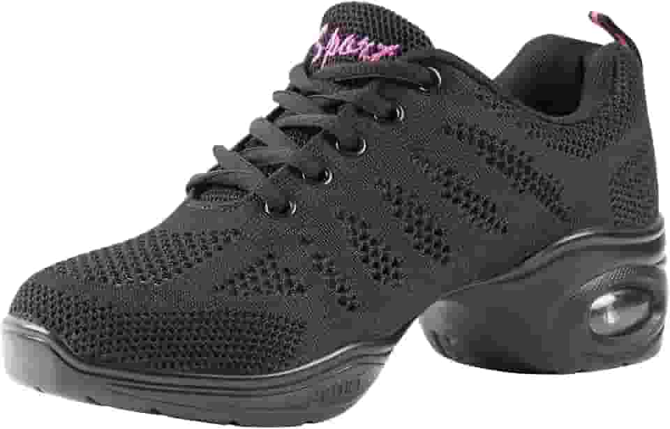 Tênis feminino de dança respirável com sola dividida e almofada de ar, jazz e caminhada, Preto, 37