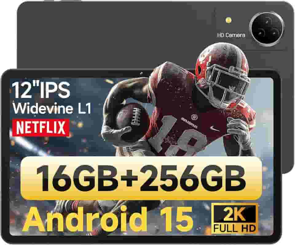 Tablet atualizado de 12 polegadas Android 15 com ROM de 256 GB, processador Helio G99 Octa-Core, tablet Android para jogos, tela FHD grande de 2K, câmera dupla de 21 MP, WiFi 5G/2,4G, GPS, suporte de