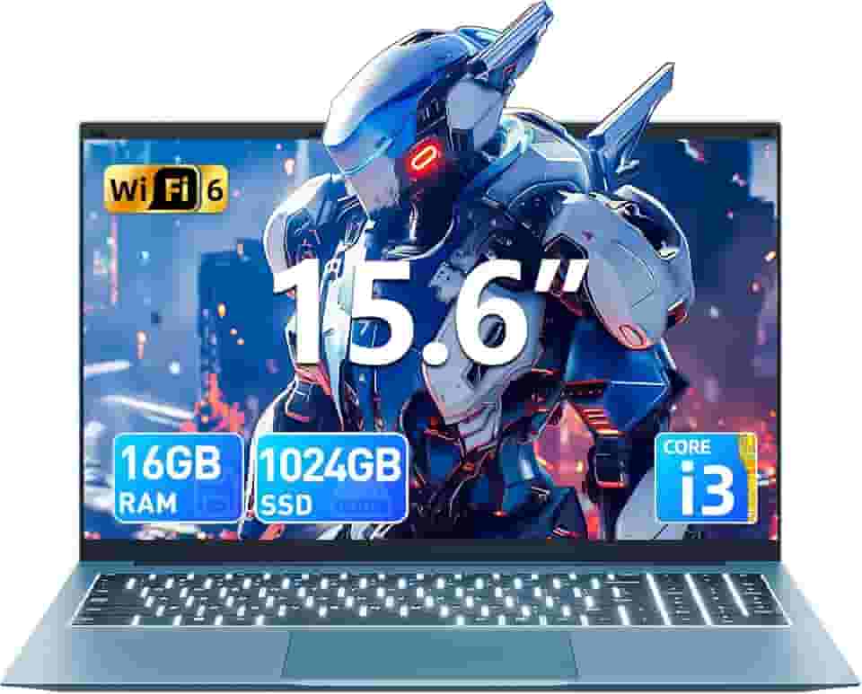 SGIN Laptop de 15,6 polegadas, laptops Windows 11 com 16 GB de RAM SSD de 1024 GB, CPU Core i3-10100Y (até 3,9 GHz), tela IPS FHD, teclado retroiluminado, WiFi 6, bateria de 53,2 WH, dobradiça de 180°