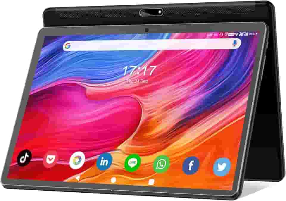 Tablet Android 12 de 10,1 polegadas, processador Octa-Core com atualização mais recente de 2024 com 64 GB de armazenamento, câmera dupla de 13 MP + 5 MP, WiFi, Bluetooth, GPS, suporte de expansão de