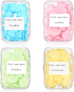 Folhas de sabão portáteis 400 folhas – Lavagem à mão perfumada compostável para viagens ao ar livre/acampamento/caminhadas, mini sabonete solúvel descartável (mistos aromas, pacote de