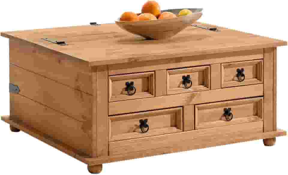IDIMEX Mesa Centro Madeira Baú Organizador 5 Gavetas Rústico Tequila