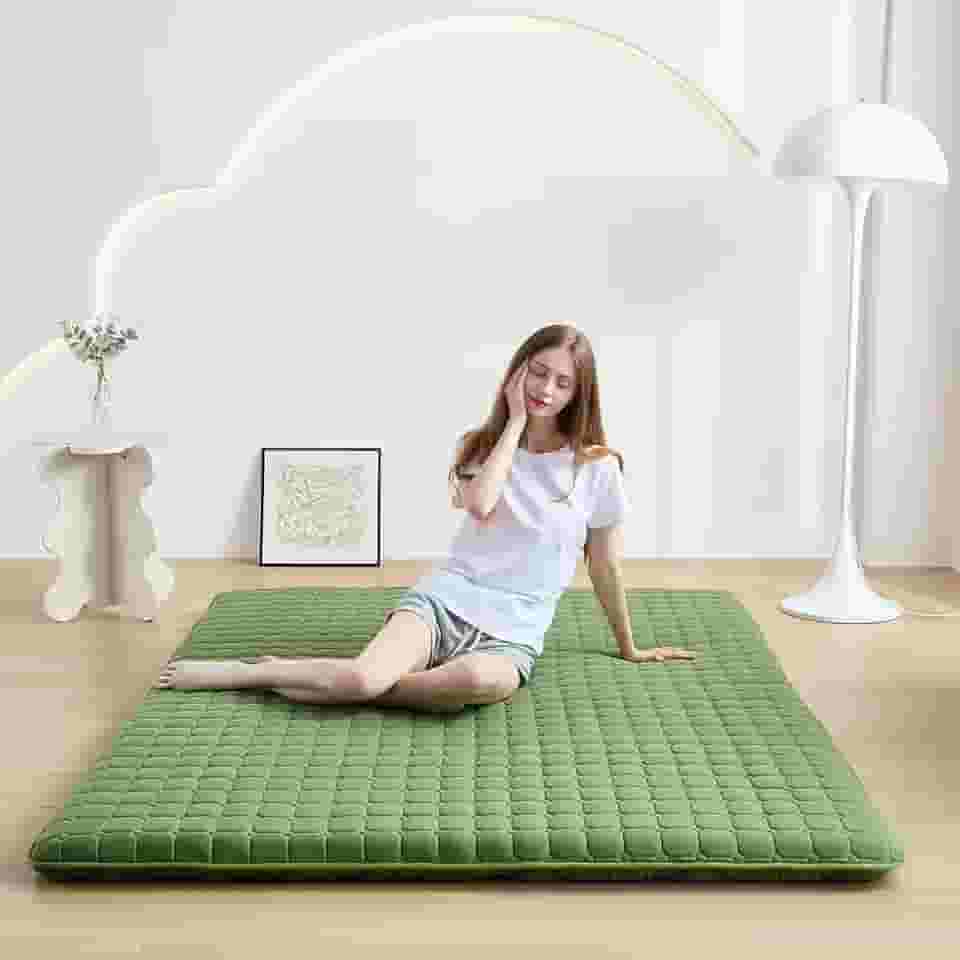 Colchão de chão japonês, solteiro, antiderrapante, futon, tapete de tatame dobrável para convidados, verde
