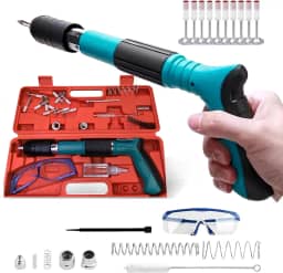 Kits Pistola de Fixação Finca Pino com 10 Pinos, para Concreto, Madeira e Metal, com Óculos de Proteção e Acessórios