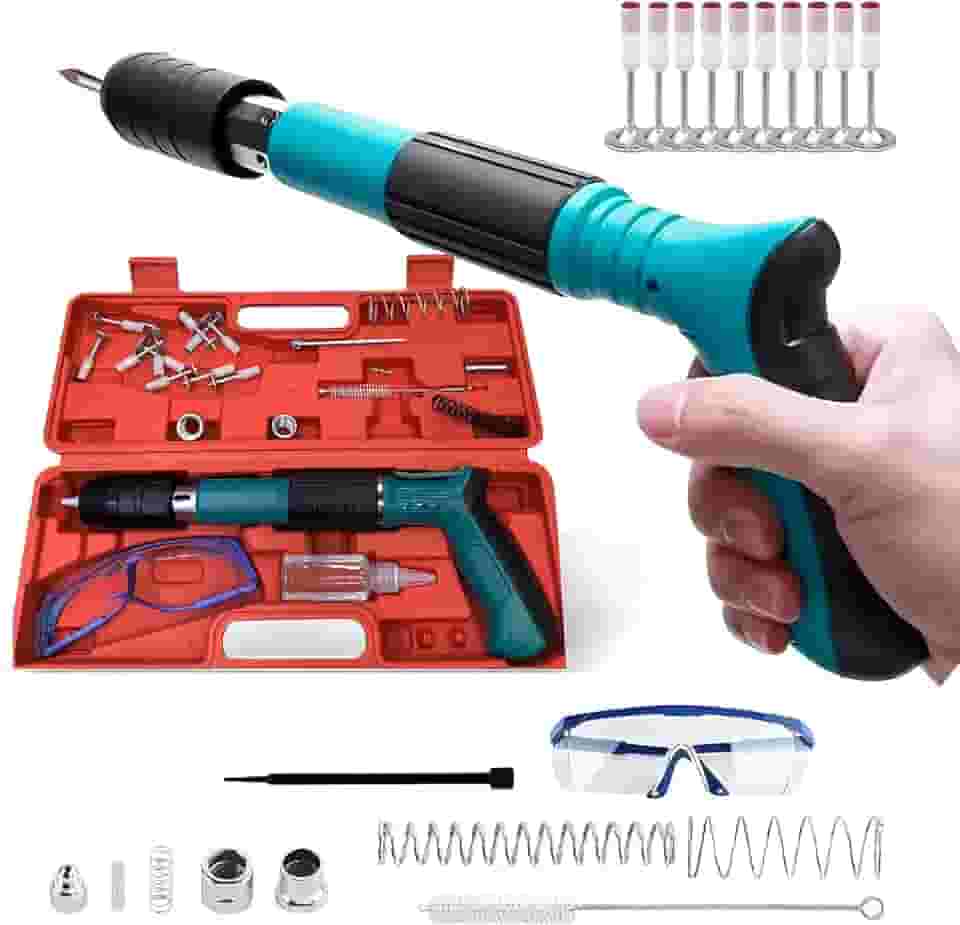 Kits Pistola de Fixação Finca Pino com 10 Pinos, para Concreto, Madeira e Metal, com Óculos de Proteção e Acessórios