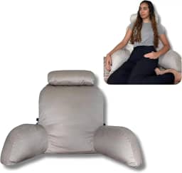 Almofada de Leitura com Apoio Lombar e Travesseiro para Pescoço – Suporte Ergonômico para Costas em Cama ou Sofá – Ideal para Jovens, Adultos e Idosos – Tecido Suede (Bege - Cód.:03, Grande)