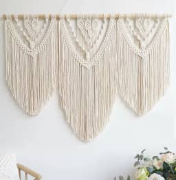 Decoração de parede de macramê grande - decoração de parede boho - arte de parede grande - decoração de parede sala de estar - tapeçaria de macramê decoração boho para quarto (bege-C)