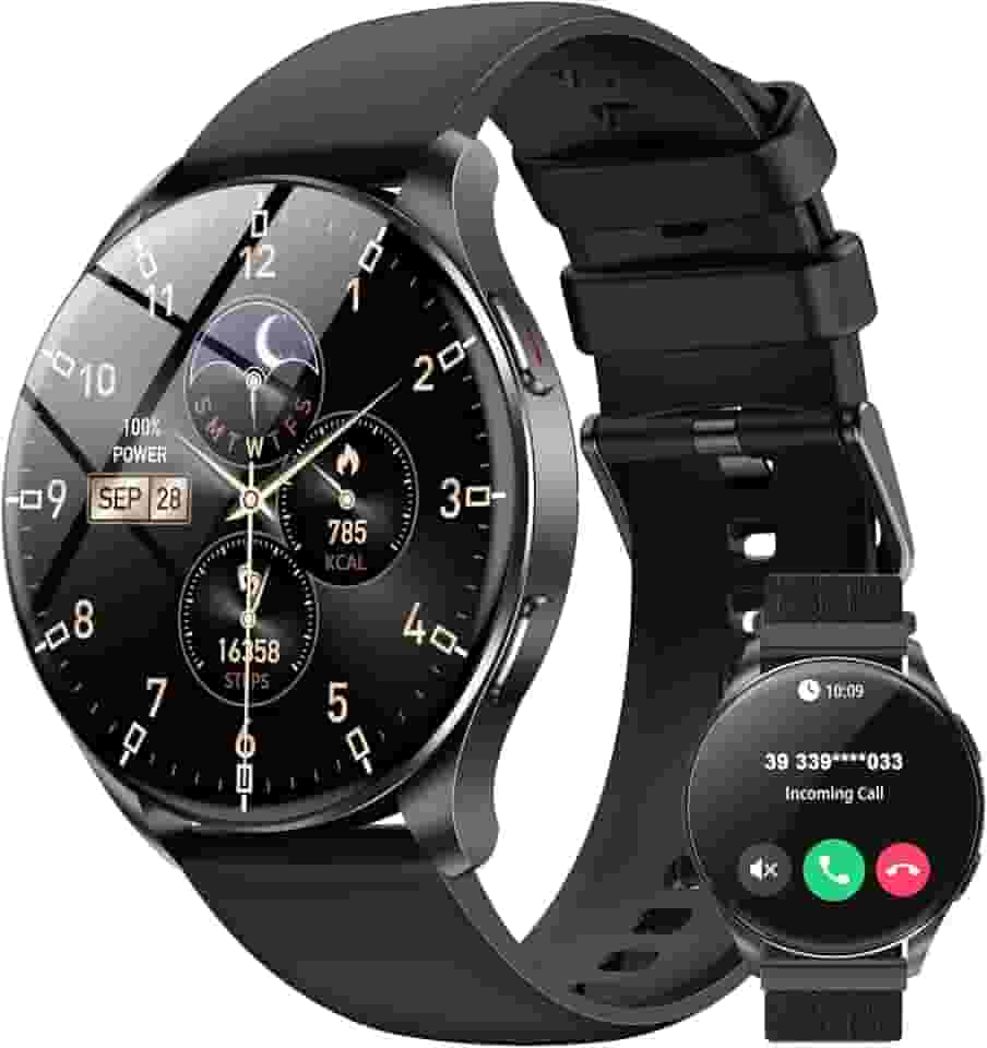 IOWODO W40 Smartwatch com Tela AMOLED 1.43' - Relógio Inteligente Bluetooth para Chamadas, 100+ Modos Esportivos, 2 Pulseiras (Preto) - Unissex