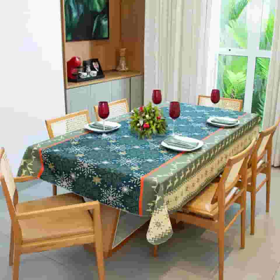 Toalha De Mesa 4 Lugares Quadrada 1,40x1,40m Natal Tecido Oxford 100% Poliéster Importado Estampas Natalinas, Decoração Festiva, Cores Vibrantes e Caiemento Elegante Cozzilar (Modelo 5)