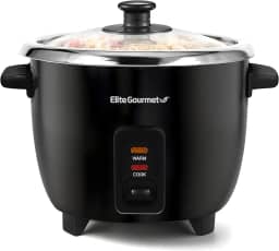 Elite Gourmet ERC006SS Panela de arroz elétrica de 6 xícaras com panela interna de aço inoxidável de grau cirúrgico 304, faz sopas, ensopados, papas, grãos e cereais, 6 xícaras (3 xícaras cruas),