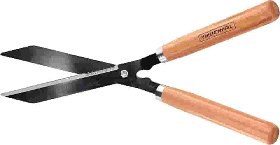 Tramontina Tesoura Para Cerca Viva/grama, Lâminas Serrilhadas, Cabo De Madeira