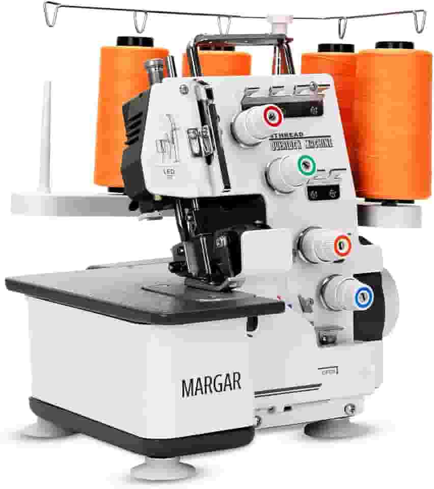 Máquina de costura Pro Serger, máquina de overlock de armação de metal industrial resistente com capacidade de 3-4 pontos, máquina de costura overlocker com luz LED, 12 padrões de pontos, 1.250 pontos