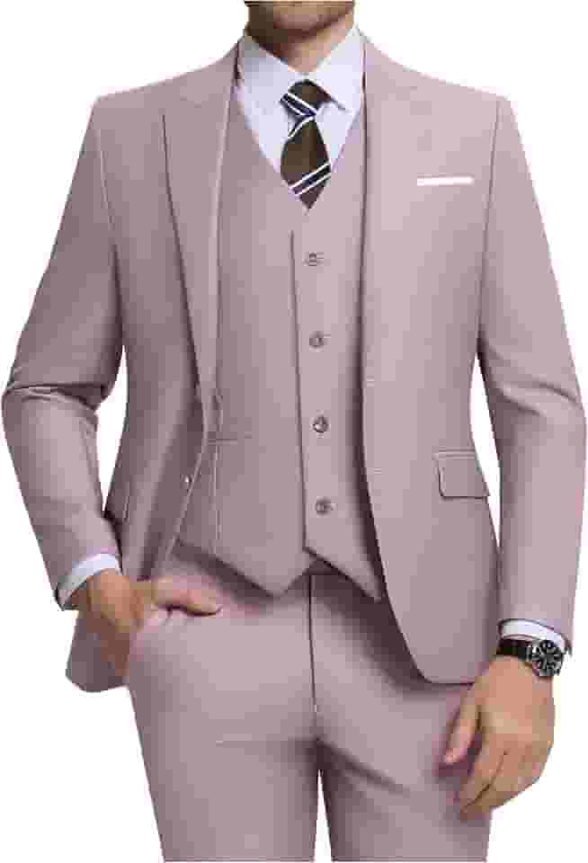 Holivyer Conjunto de terno masculino de 3 peças, blazer de dois botões, jaqueta sólida, colete e calça de casamento