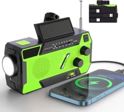Rádio de Emergência Portátil com Manivela, NOAA, Alimentação Solar e Bateria 7400mAh, AM/FM, Cabo Carregador 3 em 1 para Sobrevivência (verde)