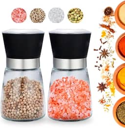 Kit 2 Moedores de Sal e Pimenta 180ml Triturador Giratorio Manual Vidro Reforçado 180ml, Moinho Ajustável em Aço Inox – Ideal para Temperos, Especiarias e Grãos – Uso Doméstico e Profissional