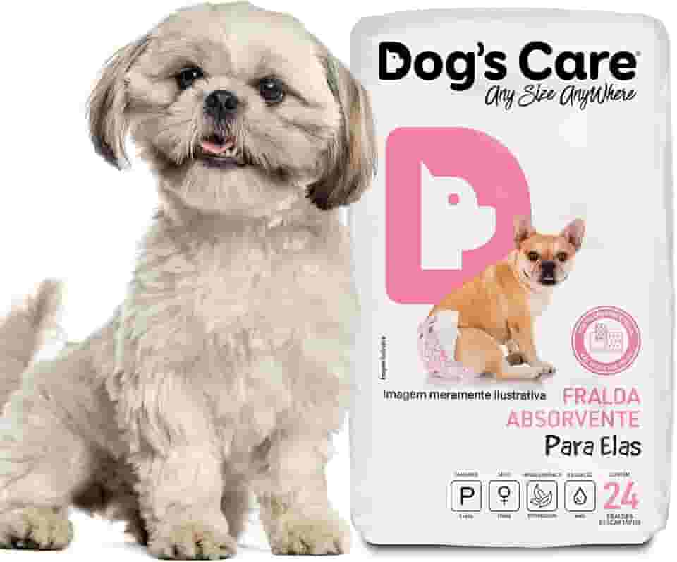 DOG’S CARE Fralda Descartável Para Cães Fêmeas de 3 a 6kg - Fralda Absorvente Para Cachorros Idosos e Filhotes - Tamanho P - 24 Unidades