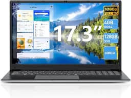 Naclud Laptop de 17,3 polegadas, laptops Windows 11 com processador Celeron I3, SSD DDR3 de 4 GB de 128 GB, bateria de 60800 mWh, tela IPS FHD, Tipo-C, HDMI, WiFi 5G, BT4.2, para negócios e estudantes