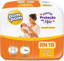 Fralda Pom Pom Protek Proteção de Mãe Jumbo RN 18 Unidades