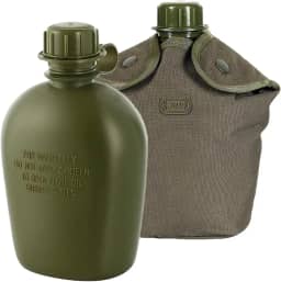 M-Tac Garrafa de água e tampa para cantina - Kit de cantina de água de 1 litro (1 litro) - Bolsa de garrafa de água MOLLE para caminhadas militares e acampamento (azeitona)