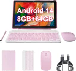 Tablet Android 12 de 10 polegadas com teclado, conjunto de tablets 2 em 1 inclui capa de mouse Stylus Film, 4 GB de RAM + 64 GB de ROM, aba Quad Core de 10,1 polegadas, bateria de 6000 mAh, câmera