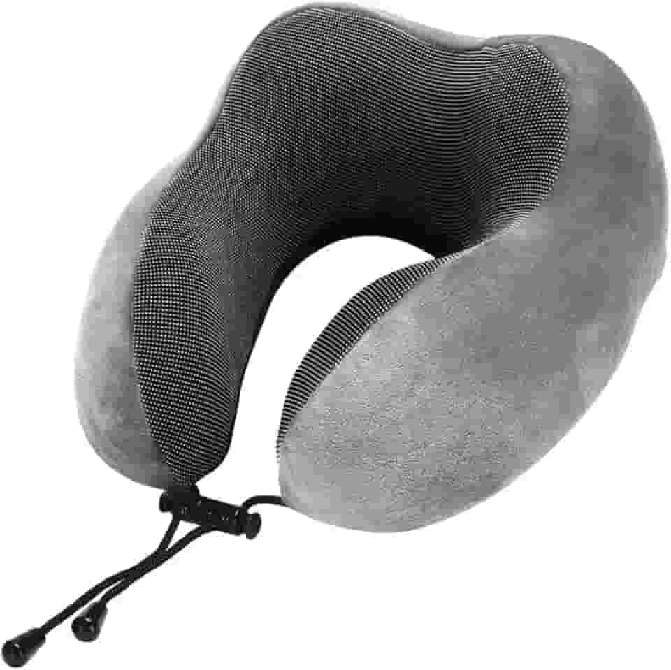 Almofada Travesseiro de Pescoço Para Viagem Descanso Viscoelástica Ajustável Ergonômico Carro Avião Onibus (Cinza)