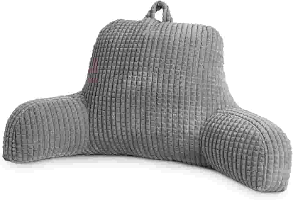 A Nice Night Travesseiro de leitura, anabela, grande, adulto, crianças, encosto com braços e apoio para as costas para sentar na cama/sofá para descansar na cama, design estereoscópico, cinza