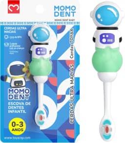 MOMODENT Escova de Dentes Infantil 1 Unidade, Bebês para 0 a 3 Anos, Cerdas Extra Macias, Cabo com Design de Astronauta, Protege a Saúde das Gengivas