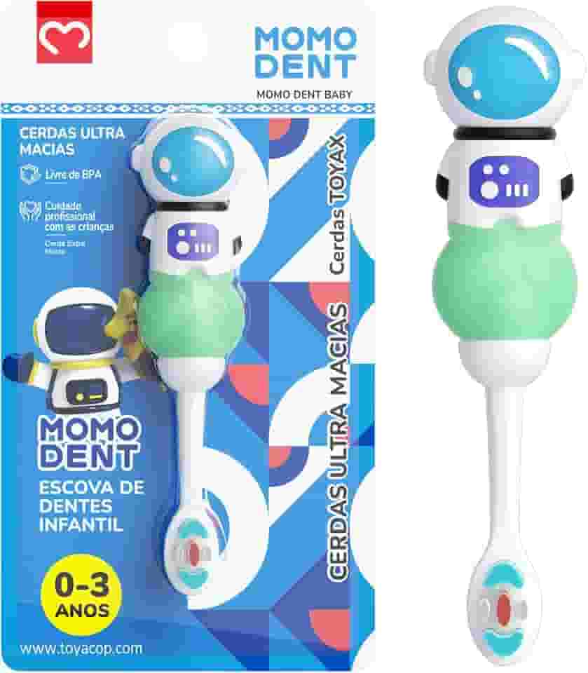 MOMODENT Escova de Dentes Infantil 1 Unidade, Bebês para 0 a 3 Anos, Cerdas Extra Macias, Cabo com Design de Astronauta, Protege a Saúde das Gengivas