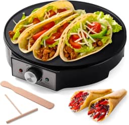 Crepe elétrico de 30,5 cm e grelha - panela antiaderente com espalhador para roti, tortilha, blintzes, panquecas - temperatura ajustável, 1000 W
